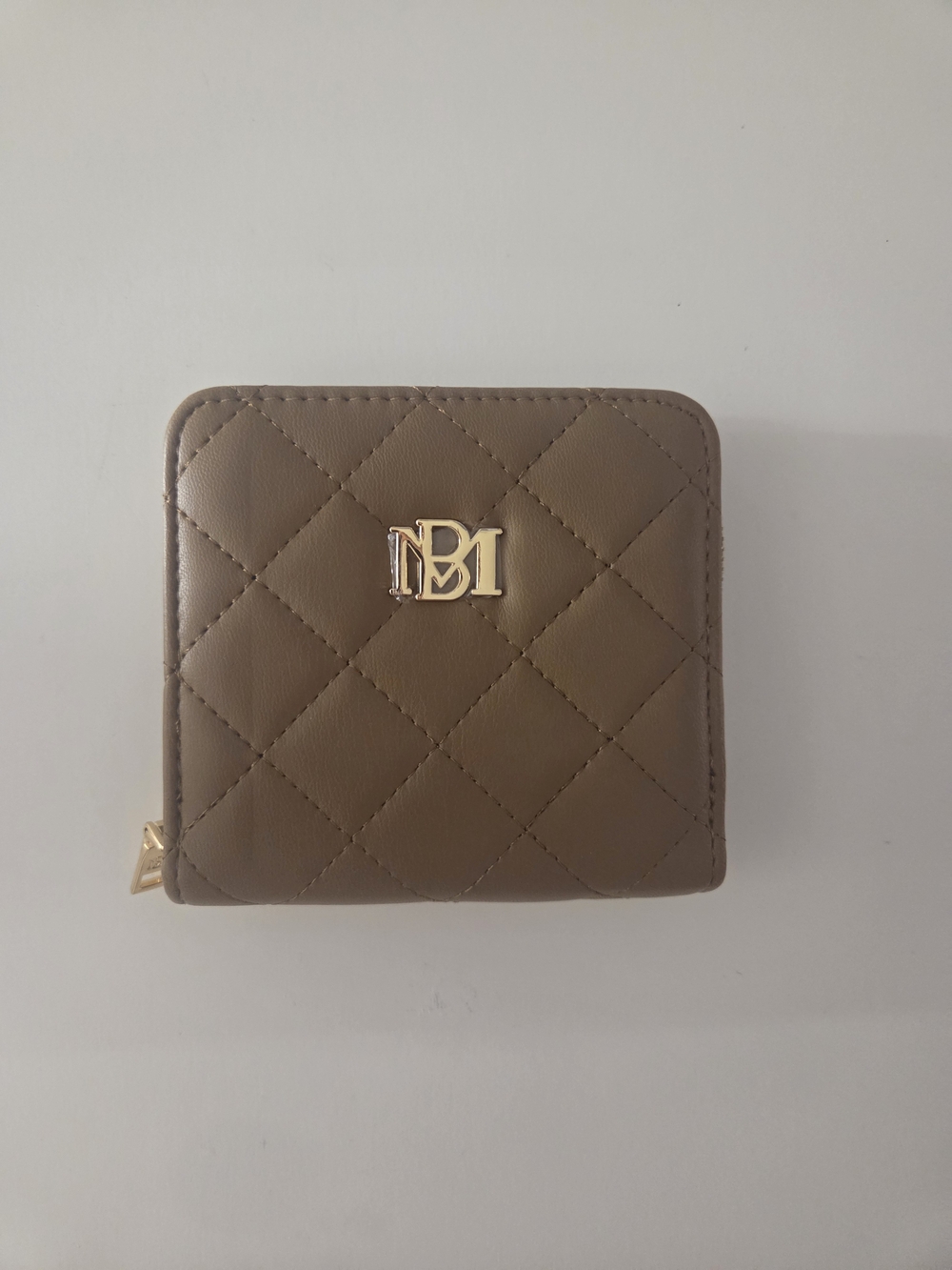 Badgley Mischka Brown Quilted Zip-Around Wallet Logo Accent